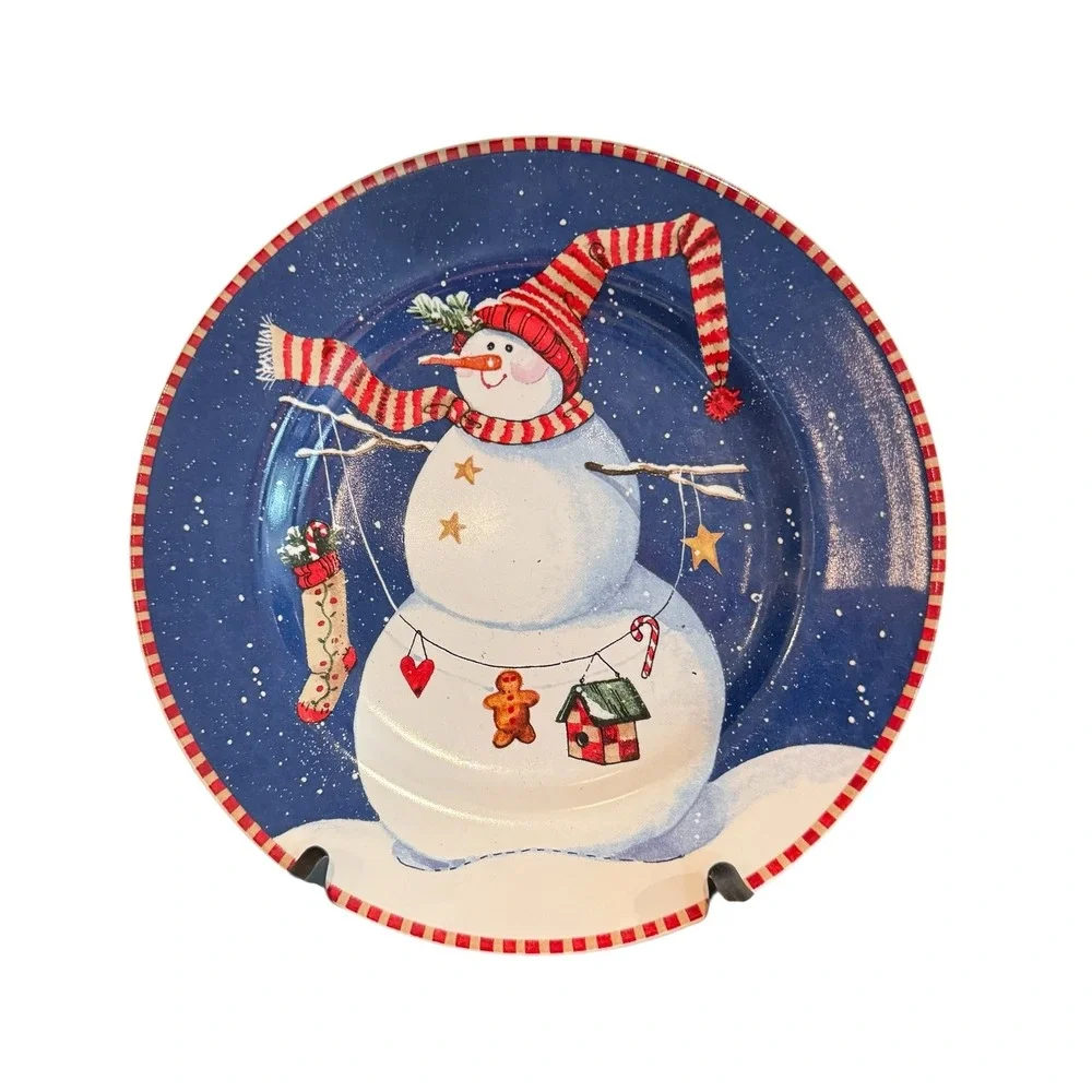 Oneida Kitchen Winter Buddies Salad Dessert Plates Set of 4 Snowman Blue